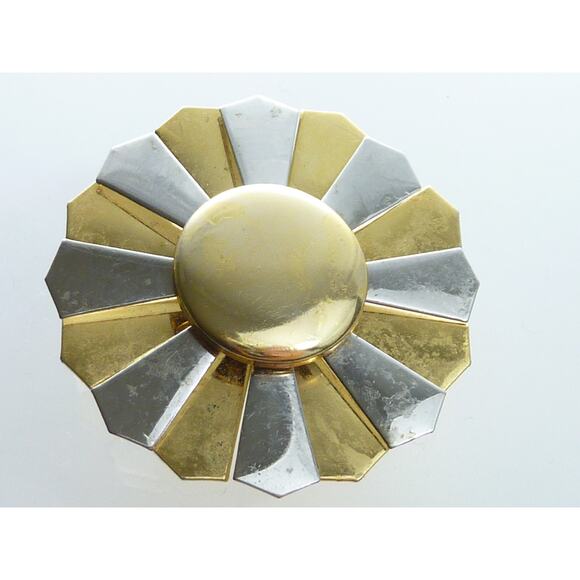 Vintage Two-tone Circle MCM Sun Brooch Gold-Tone Silver-Tone Starburst - Picture 1 of 3